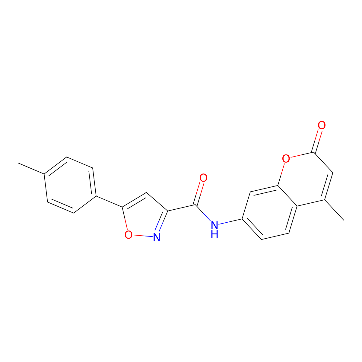 N-(4-methyl-2-oxochromen-7-yl)-5-(4-methylphenyl)-1,2-oxazole-3-carboxamide molecular structure, CAS 679815-45-3