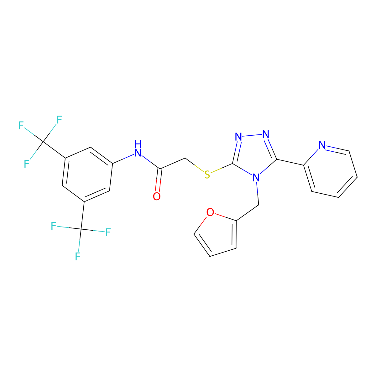 N-[3,5-bis(trifluoromethyl)phenyl]-2-[4-(2-furylmethyl)-5-(2-pyridyl)(1,2,4-tr iazol-3-ylthio)]acetamide molecular structure, CAS 679821-50-2