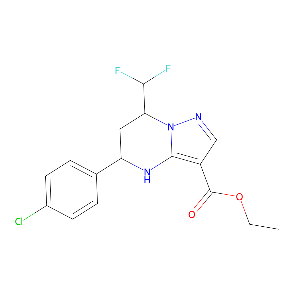 Ethyl 5-(4-chlorophenyl)-7-(difluoromethyl)-4,5,6,7-tetrahydropyrazolo[1,5-a]pyrimidine-3-carboxylate molecular structure, CAS 679823-91-7