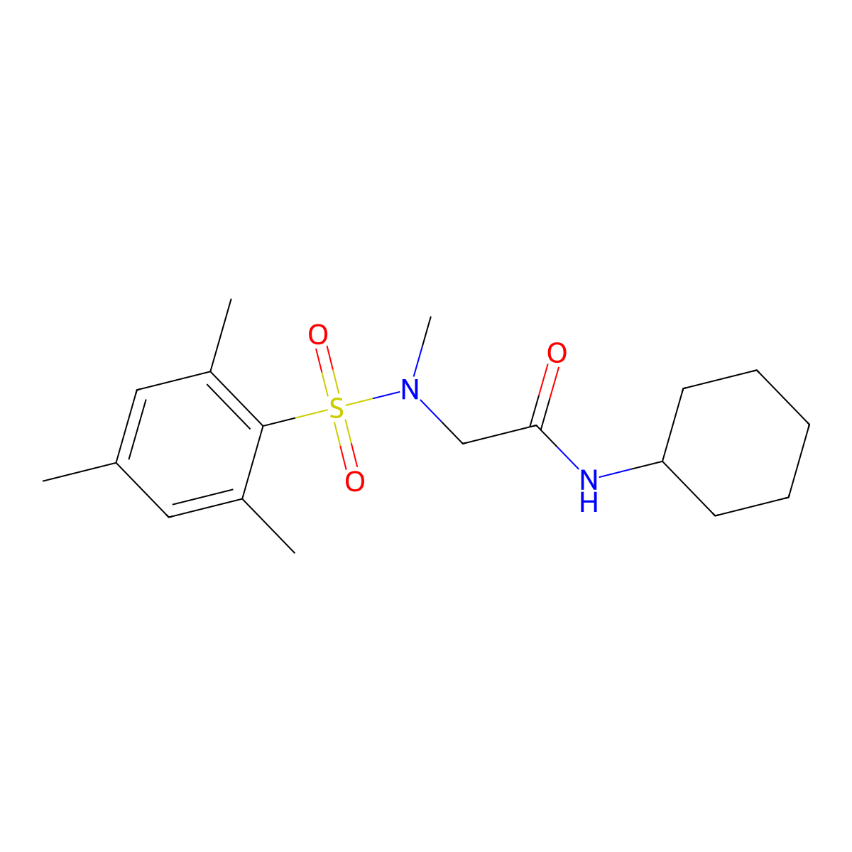 N-cyclohexyl-2-[methyl-(2,4,6-trimethylphenyl)sulfonylamino]acetamide molecular structure, CAS 679823-98-4