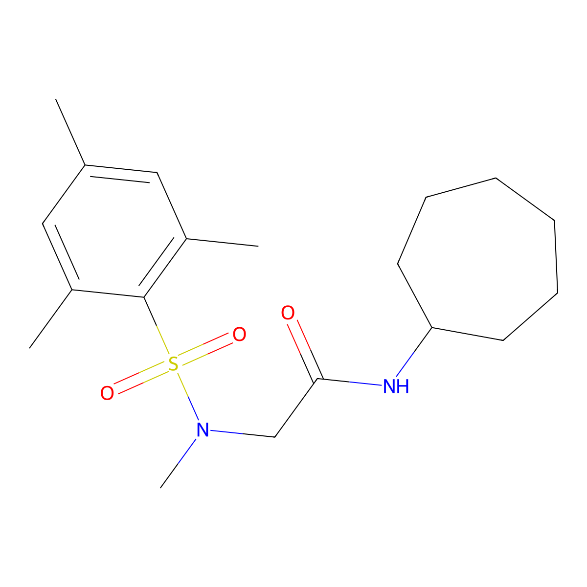 N-cycloheptyl-2-[methyl-(2,4,6-trimethylphenyl)sulfonylamino]acetamide molecular structure, CAS 679824-02-3