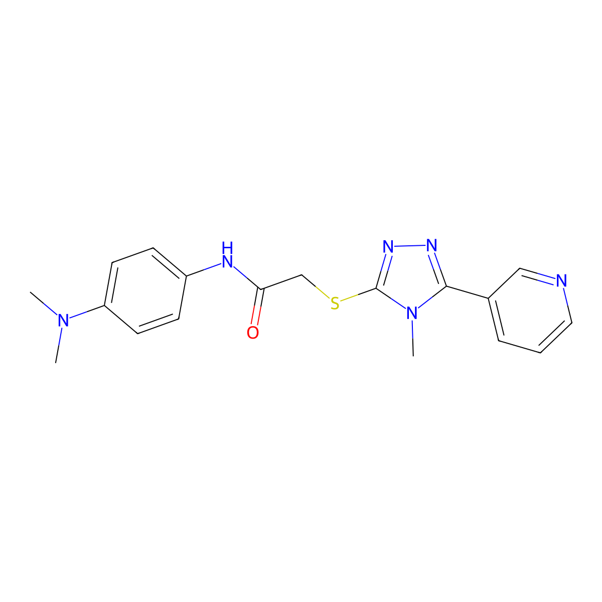 N-[4-(dimethylamino)phenyl]-2-{[4-methyl-5-(pyridin-3-yl)-4H-1,2,4-triazol-3-yl]sulfanyl}acetamide molecular structure, CAS 679826-08-5
