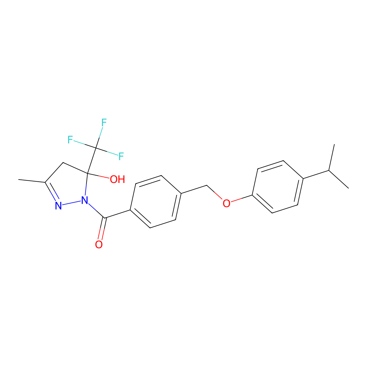 [5-hydroxy-3-methyl-5-(trifluoromethyl)-4H-pyrazol-1-yl]-[4-[(4-propan-2-ylphenoxy)methyl]phenyl]methanone molecular structure, CAS 679827-02-2