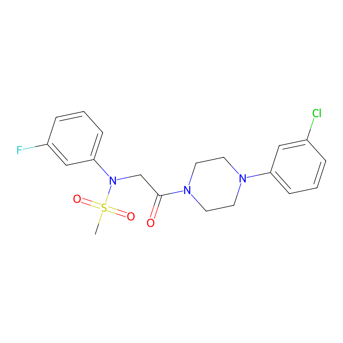 N-[2-[4-(3-chlorophenyl)piperazin-1-yl]-2-oxoethyl]-N-(3-fluorophenyl)methanesulfonamide molecular structure, CAS 679831-68-6