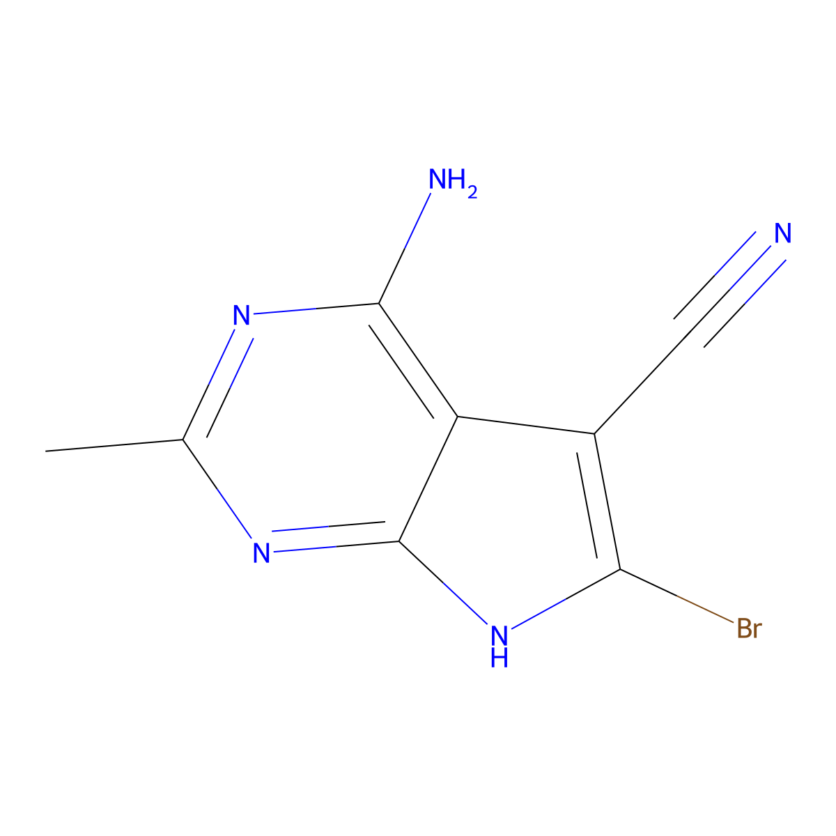 4-amino-6-bromo-2-methyl-7H-pyrrolo[2,3-d]pyrimidine-5-carbonitrile molecular structure, CAS 679834-45-8