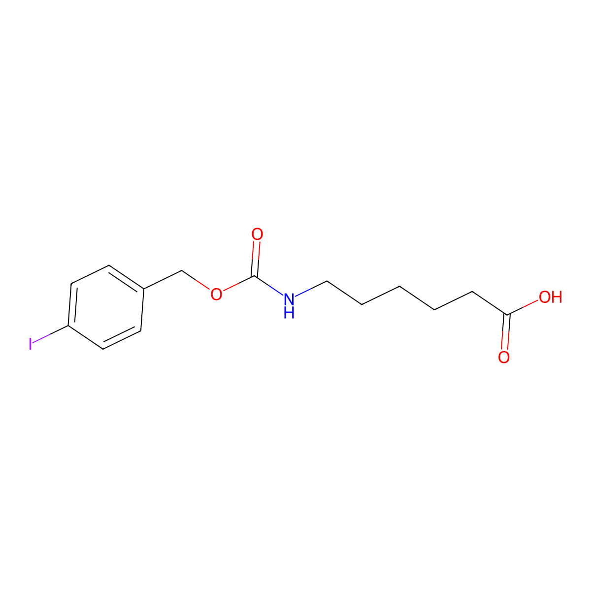 Hexanoic acid, 6-((((4-iodophenyl)methoxy)carbonyl)amino)- molecular structure, CAS 67987-37-5