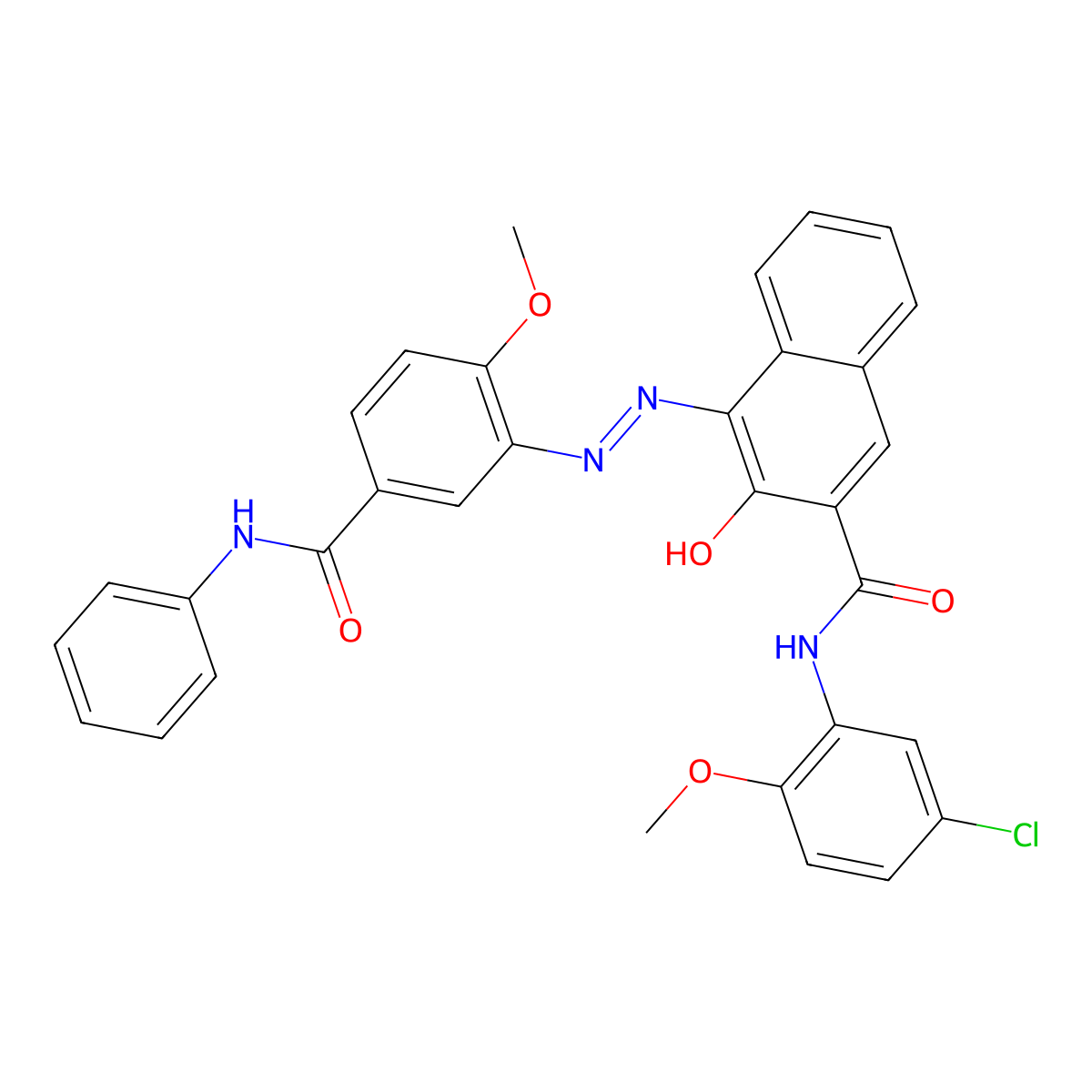 2-Naphthalenecarboxamide, N-(5-chloro-2-methoxyphenyl)-3-hydroxy-4-[2-[2-methoxy-5-[(phenylamino)carbonyl]phenyl]diazenyl]- molecular structure, CAS 67990-05-0