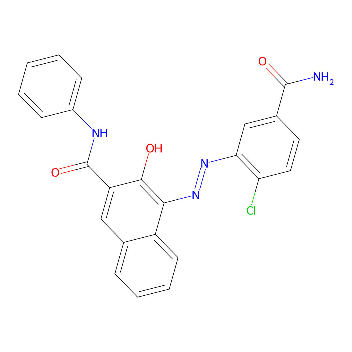 2-Naphthalenecarboxamide, 4-(2-(5-(aminocarbonyl)-2-chlorophenyl)diazenyl)-3-hydroxy-N-phenyl- molecular structure, CAS 67990-06-1