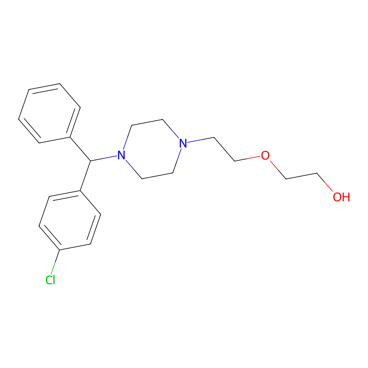Hydroxyzine molecular structure, CAS 68-88-2