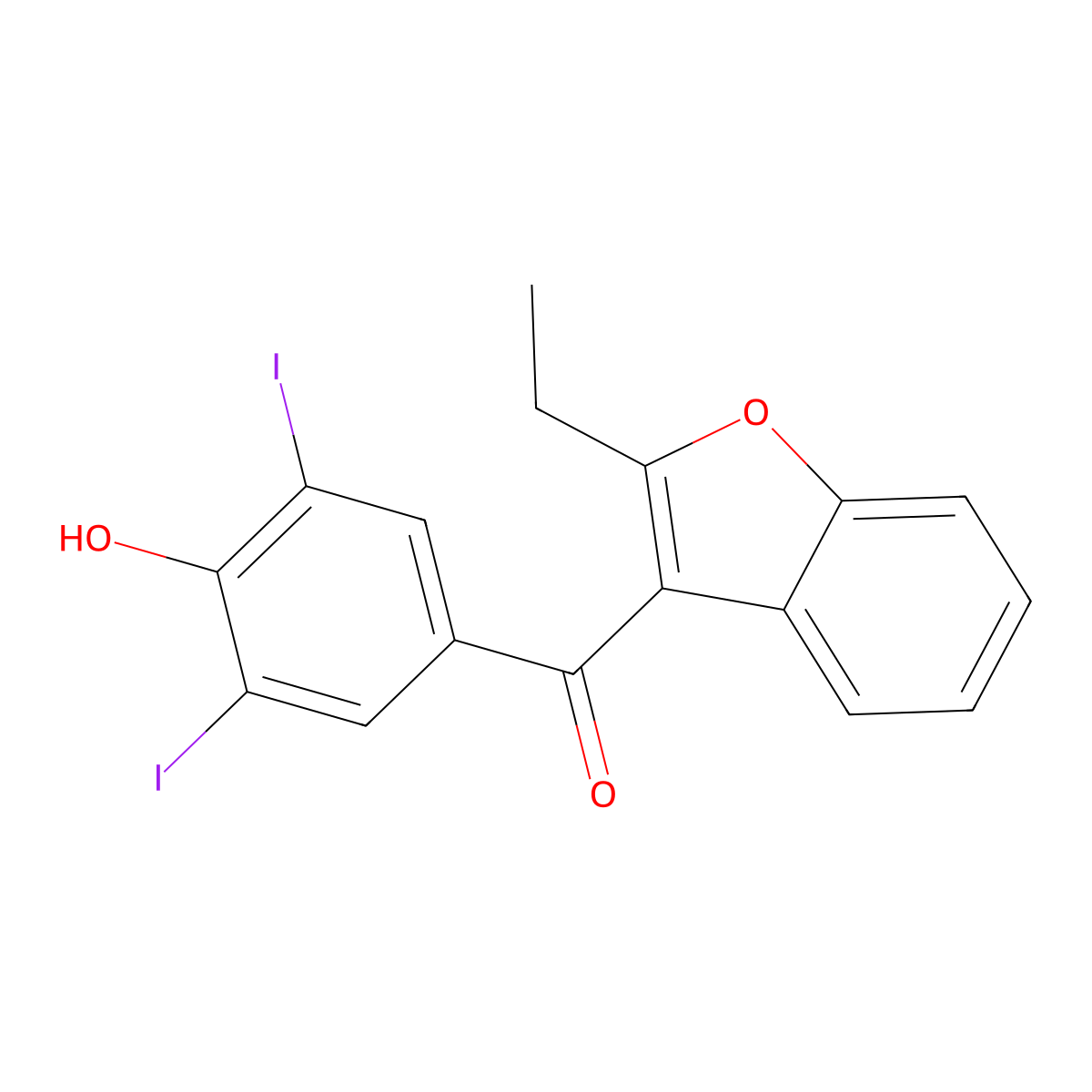 Benziodarone molecular structure, CAS 68-90-6