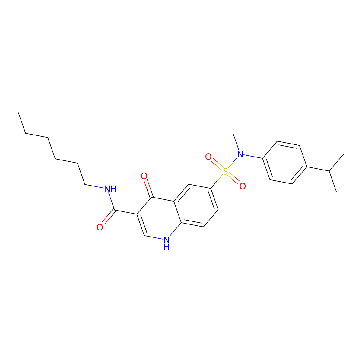 N-hexyl-6-[methyl-(4-propan-2-ylphenyl)sulfamoyl]-4-oxo-1H-quinoline-3-carboxamide molecular structure, CAS 6801-48-5