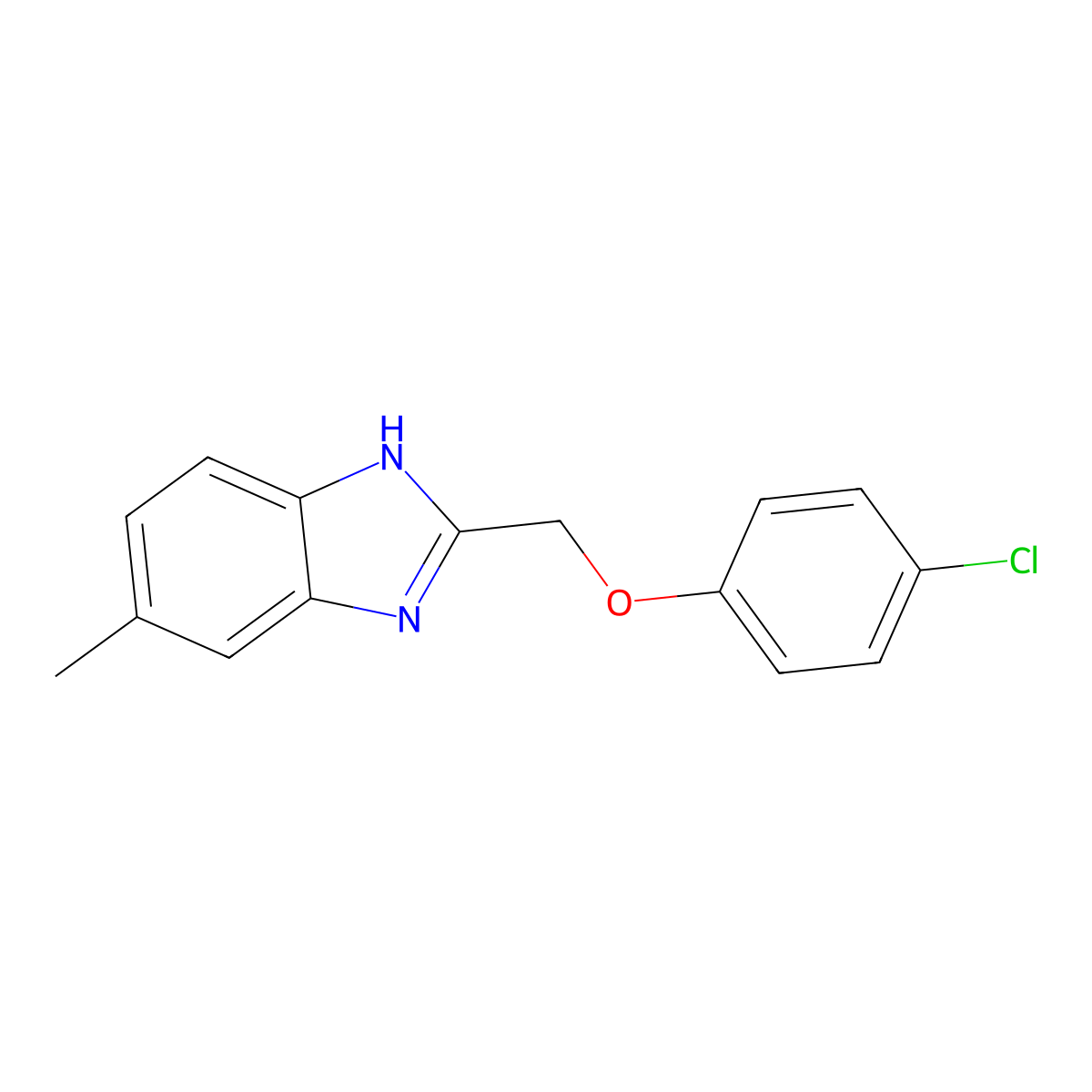 2-[(4-chlorophenoxy)methyl]-5-methyl-1H-benzimidazole molecular structure, CAS 6801-59-8