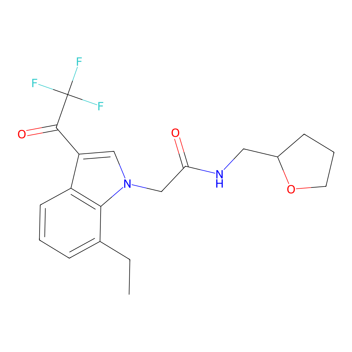 2-[7-ethyl-3-(2,2,2-trifluoroacetyl)indol-1-yl]-N-(oxolan-2-ylmethyl)acetamide molecular structure, CAS 680197-40-4