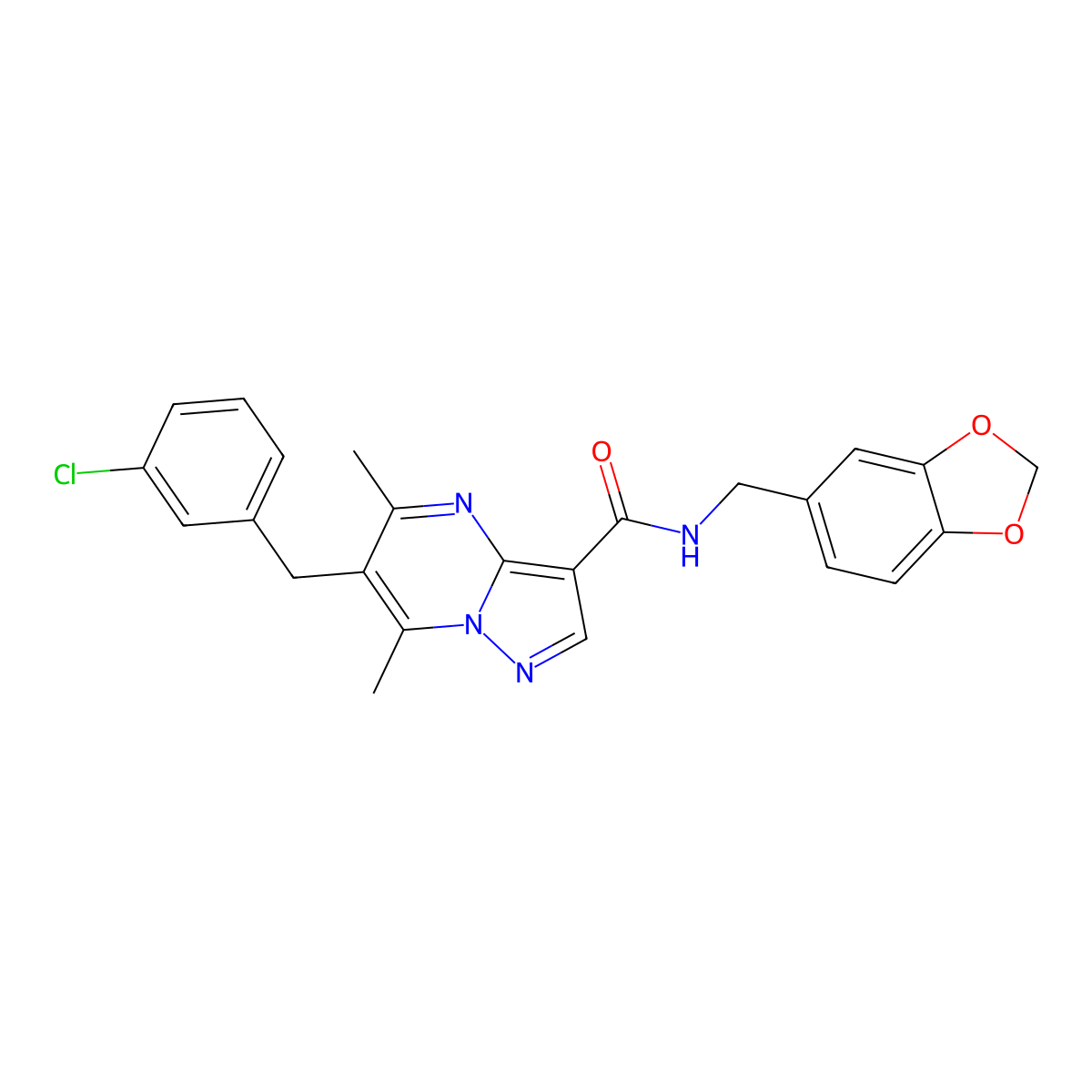 N-[(2H-1,3-Benzodioxol-5-yl)methyl]-6-[(3-chlorophenyl)methyl]-5,7-dimethylpyrazolo[1,5-a]pyrimidine-3-carboxamide molecular structure, CAS 6802-17-1