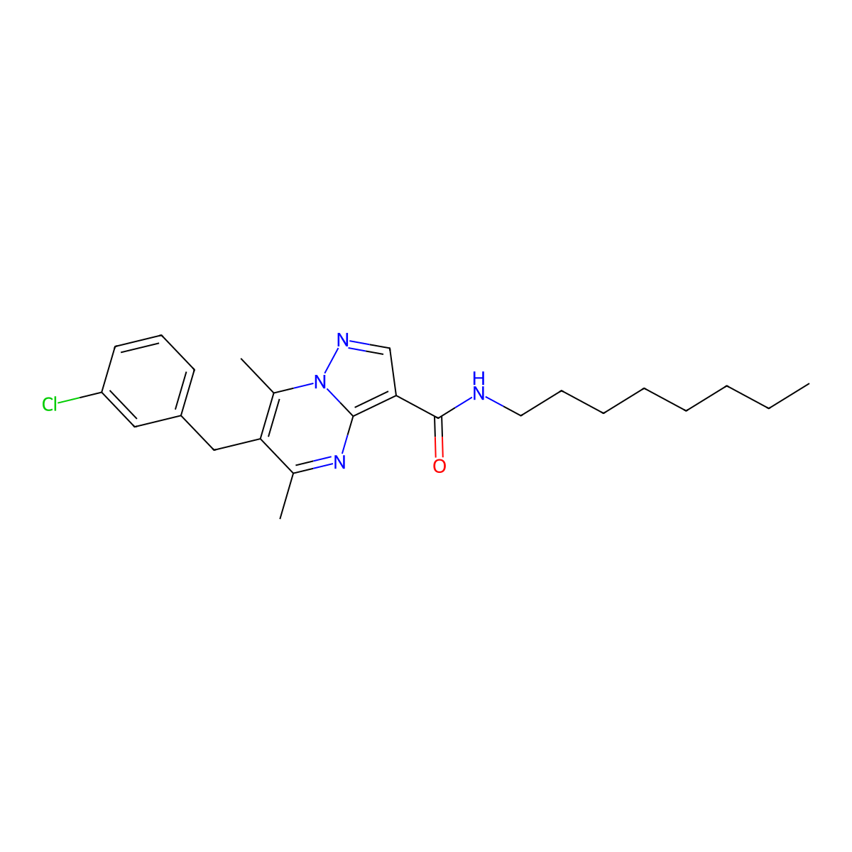 6-[(3-chlorophenyl)methyl]-5,7-dimethyl-N-octylpyrazolo[1,5-a]pyrimidine-3-carboxamide molecular structure, CAS 6802-18-2