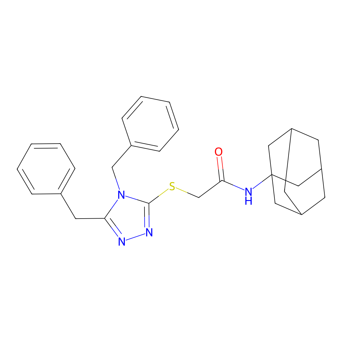N-(1-adamantyl)-2-[(4,5-dibenzyl-1,2,4-triazol-3-yl)sulfanyl]acetamide molecular structure, CAS 680200-41-3