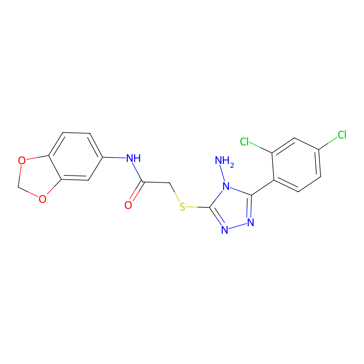 2-{[4-amino-5-(2,4-dichlorophenyl)-4H-1,2,4-triazol-3-yl]sulfanyl}-N-(1,3-benzodioxol-5-yl)acetamide molecular structure, CAS 680201-44-9