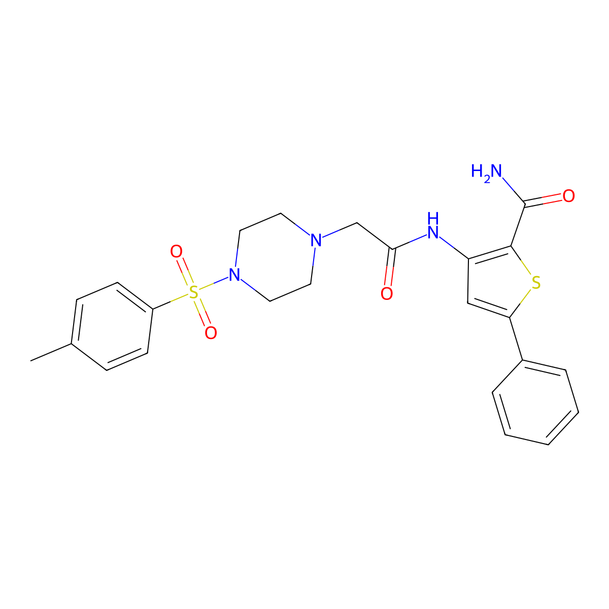 3-[[2-[4-(4-Methylphenyl)sulfonylpiperazin-1-yl]acetyl]amino]-5-phenylthiophene-2-carboxamide molecular structure, CAS 680203-14-9