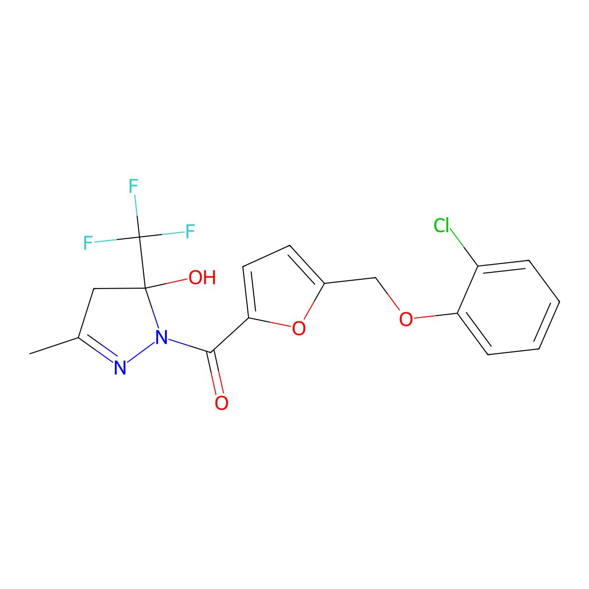 [5-[(2-chlorophenoxy)methyl]furan-2-yl]-[5-hydroxy-3-methyl-5-(trifluoromethyl)-4H-pyrazol-1-yl]methanone molecular structure, CAS 680205-11-2