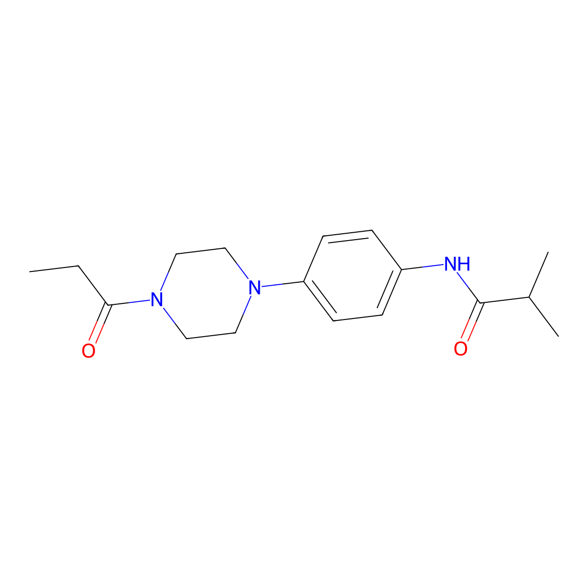 2-methyl-N-[4-(4-propanoylpiperazin-1-yl)phenyl]propanamide molecular structure, CAS 680205-45-2