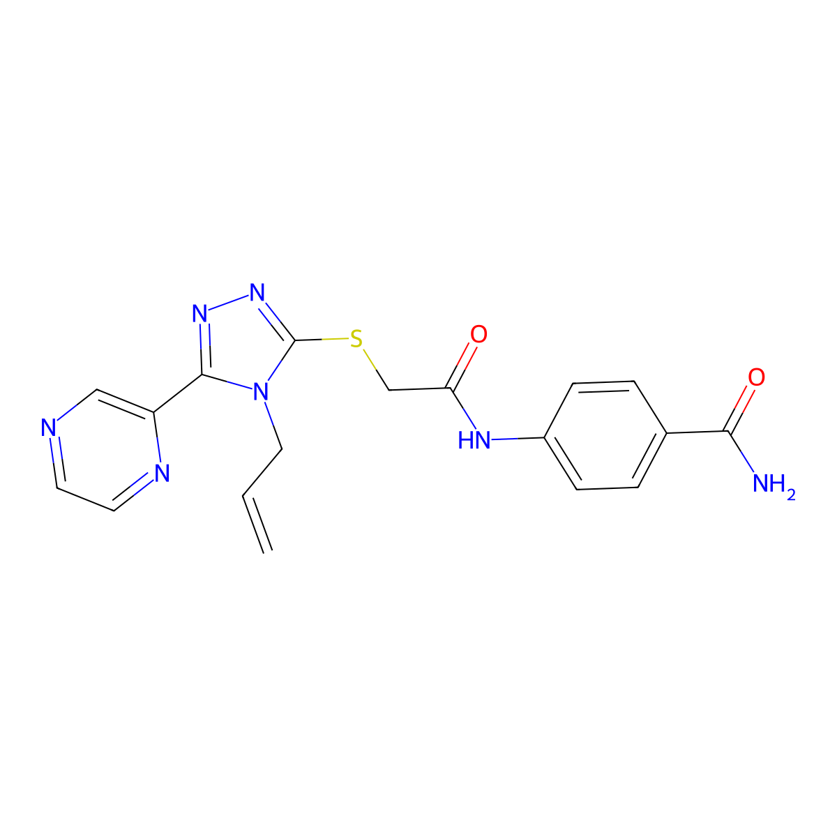 4-[({[4-(prop-2-en-1-yl)-5-(pyrazin-2-yl)-4H-1,2,4-triazol-3-yl]sulfanyl}acetyl)amino]benzamide molecular structure, CAS 680205-76-9