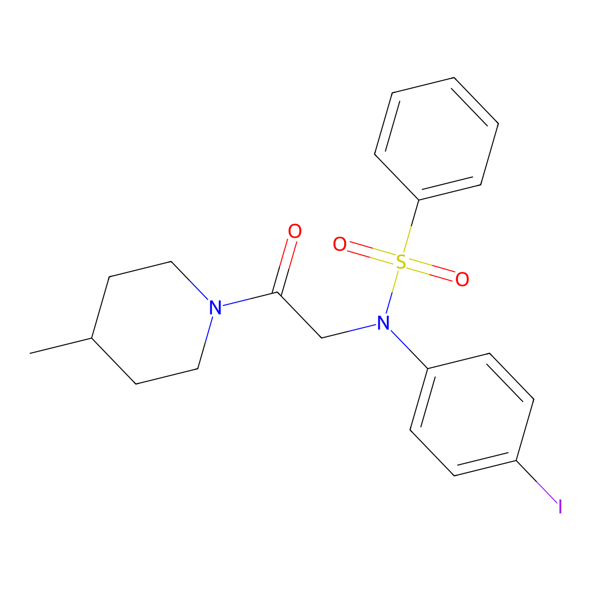 N-(4-iodophenyl)-N-[2-(4-methylpiperidin-1-yl)-2-oxoethyl]benzenesulfonamide molecular structure, CAS 680207-47-0