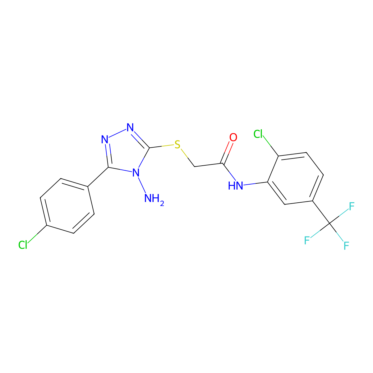 2-[4-amino-5-(4-chlorophenyl)(1,2,4-triazol-3-ylthio)]-N-[2-chloro-5-(trifluor omethyl)phenyl]acetamide molecular structure, CAS 680207-75-4