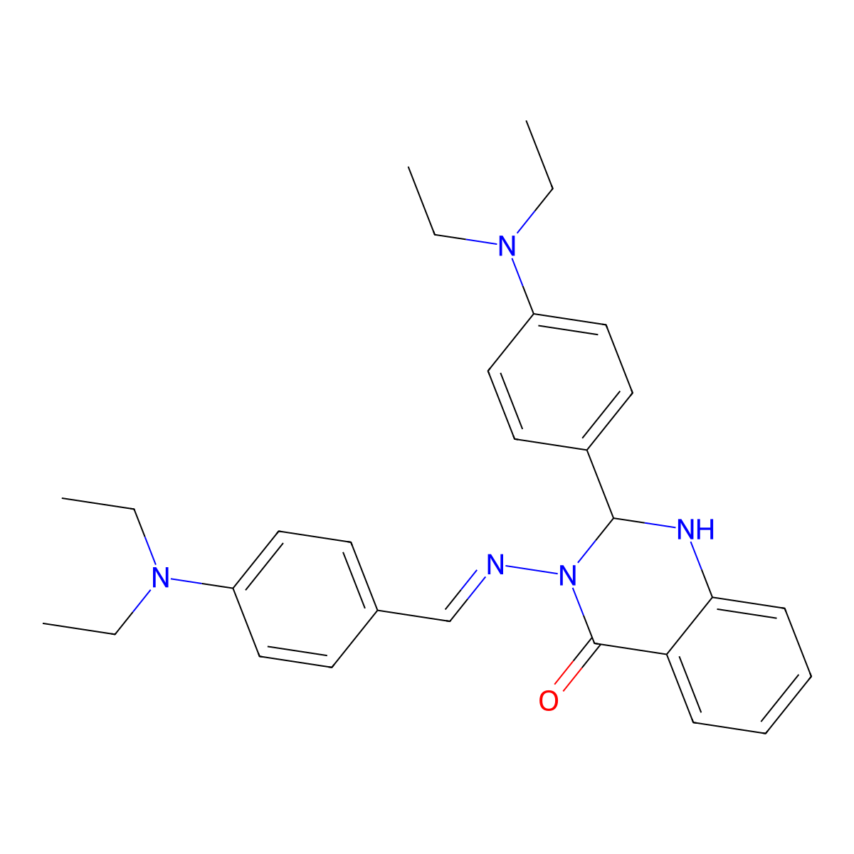 2-[4-(Diethylamino)phenyl]-3-({[4-(diethylamino)phenyl]methylidene}amino)-2,3-dihydroquinazolin-4(1H)-one molecular structure, CAS 680208-84-8