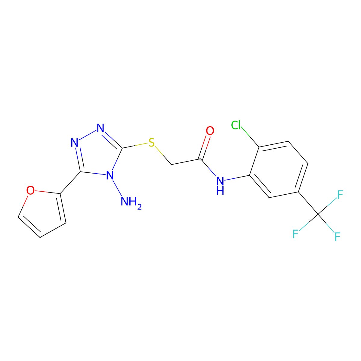 2-((4-amino-5-(furan-2-yl)-4H-1,2,4-triazol-3-yl)thio)-N-(2-chloro-5-(trifluoromethyl)phenyl)acetamide molecular structure, CAS 680208-96-2