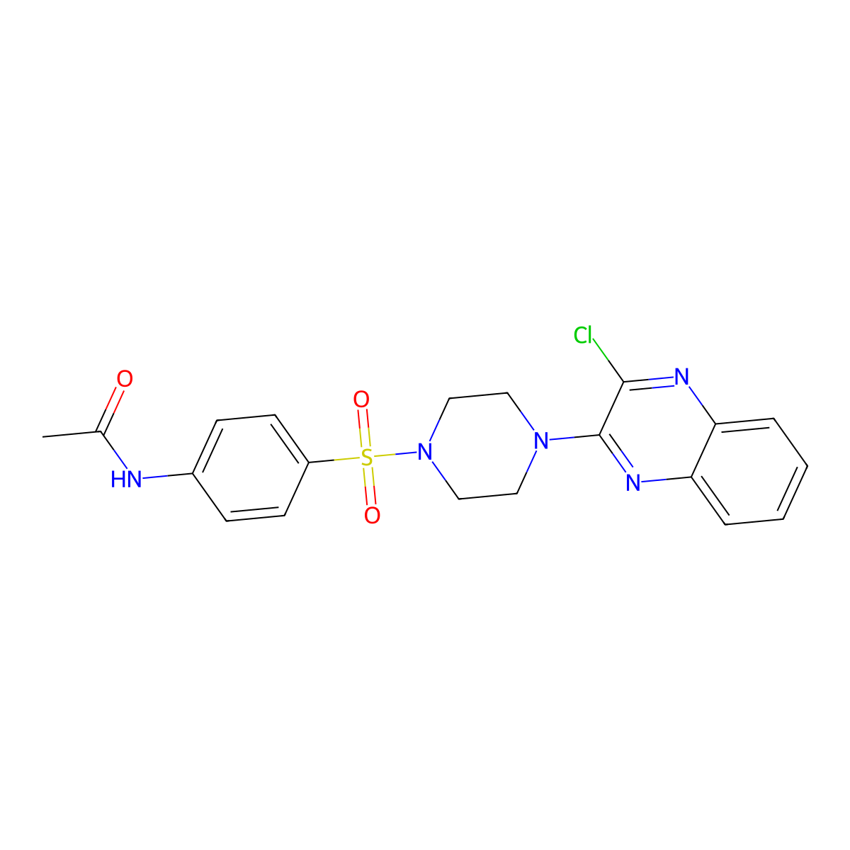 N-[4-[4-(3-chloroquinoxalin-2-yl)piperazin-1-yl]sulfonylphenyl]acetamide molecular structure, CAS 680211-05-6