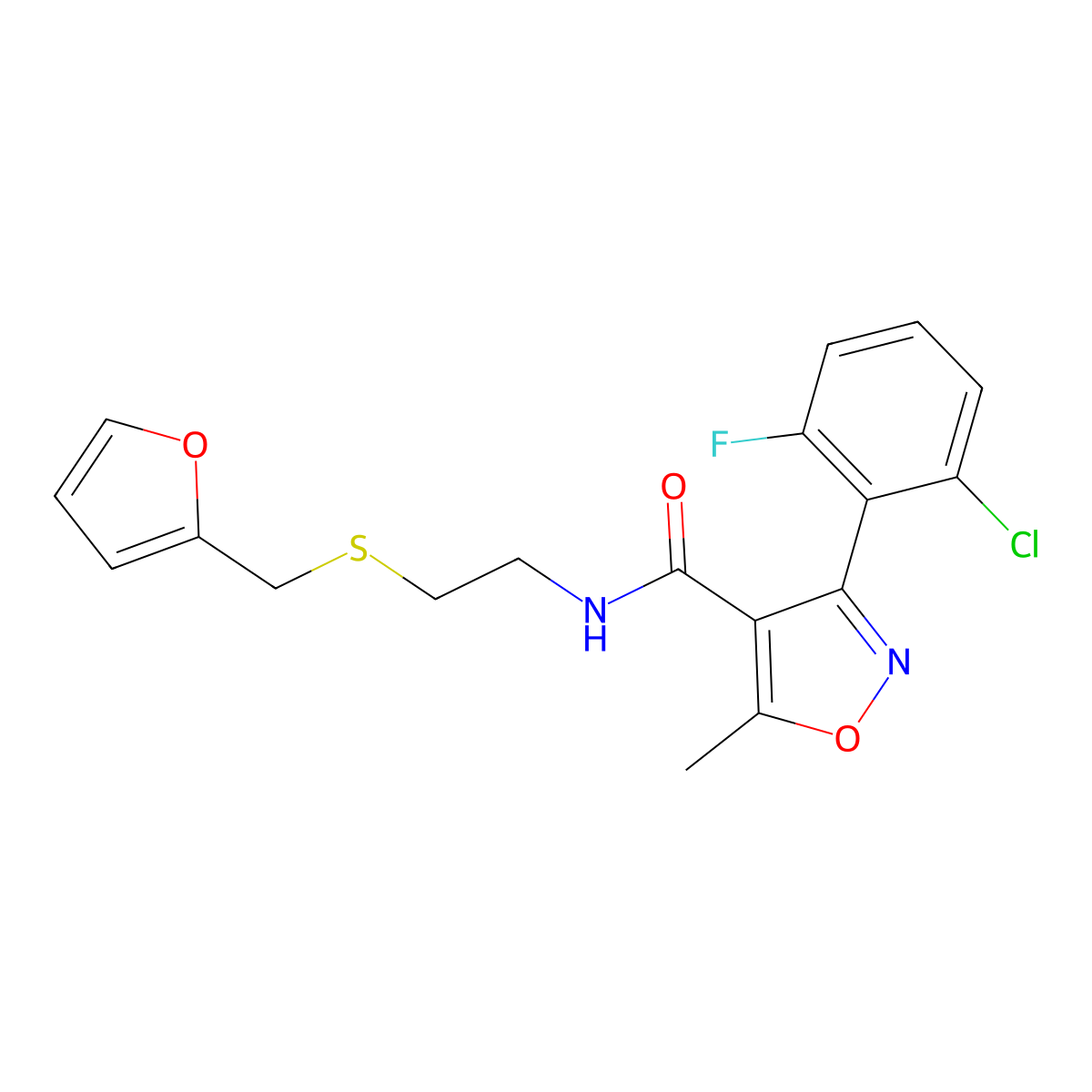 3-(2-Chloro-6-fluorophenyl)-N-{2-[(fur-2-ylmethyl)thio]ethyl}-5-methylisoxazole-4-carboxamide molecular structure, CAS 680211-94-3
