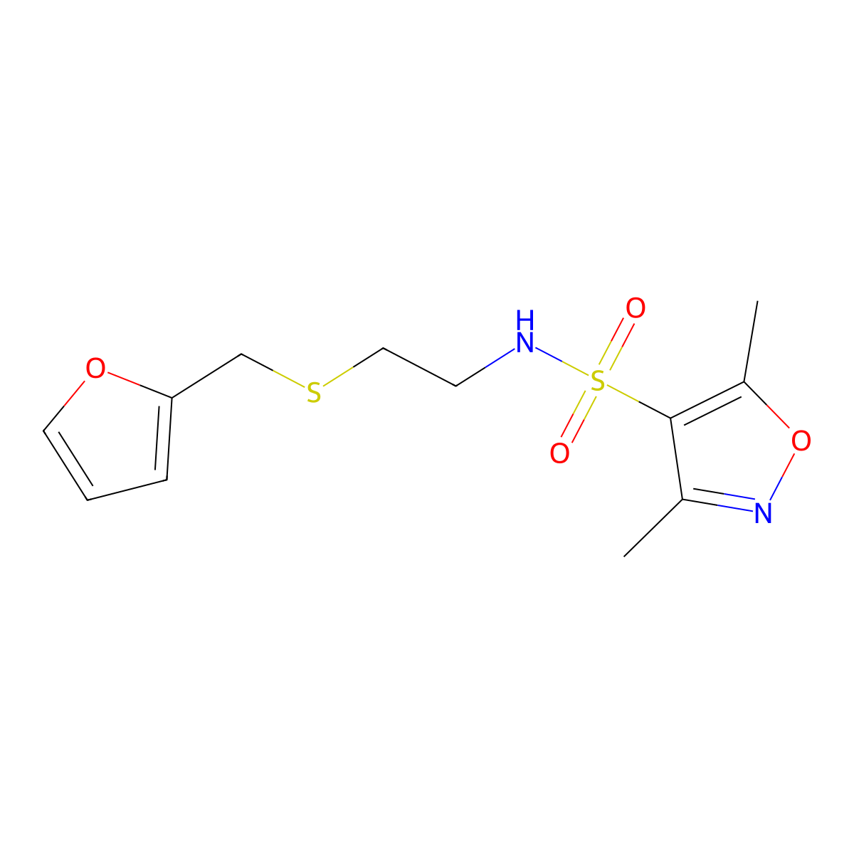 N-(2-((Furan-2-ylmethyl)thio)ethyl)-3,5-dimethylisoxazole-4-sulfonamide molecular structure, CAS 680211-97-6