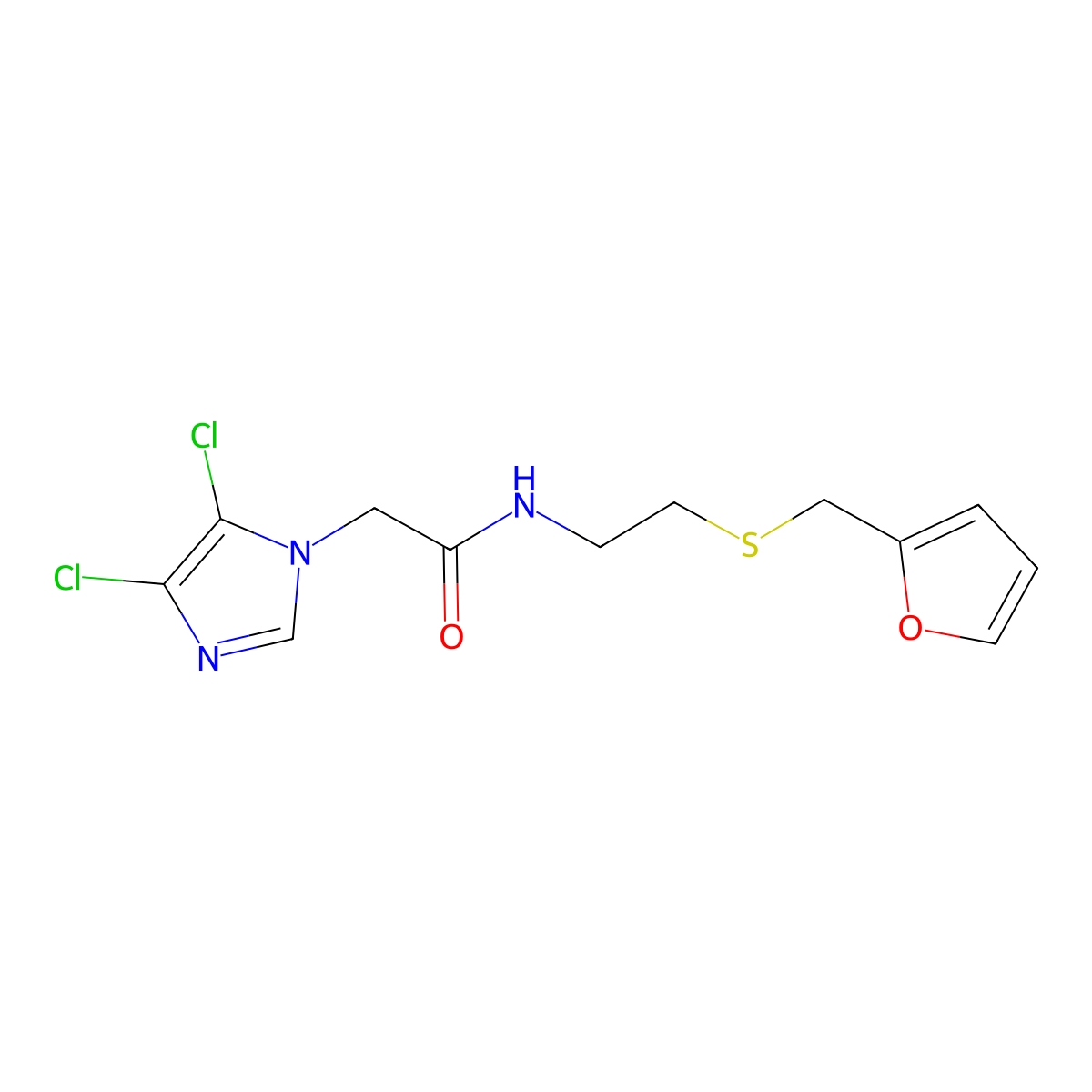 1H-Imidazole-1-acetamide, 4,5-dichloro-N-[2-[(2-furanylmethyl)thio]ethyl]- molecular structure, CAS 680211-98-7