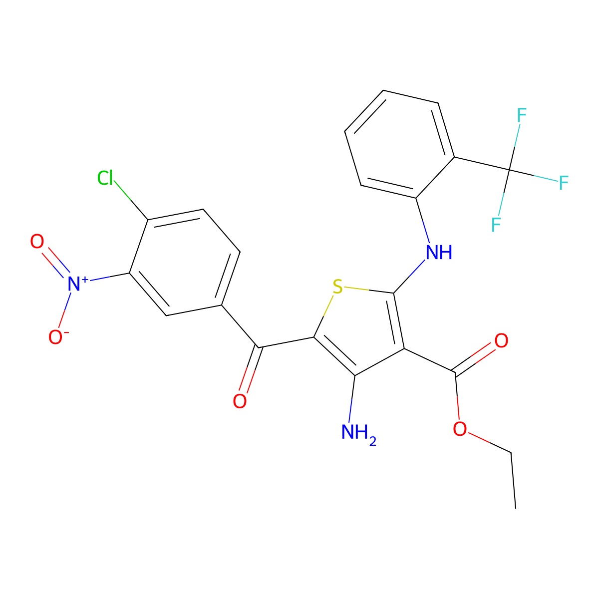 Ethyl 4-amino-5-(4-chloro-3-nitrobenzoyl)-2-[2-(trifluoromethyl)anilino]thiophene-3-carboxylate molecular structure, CAS 680212-25-3