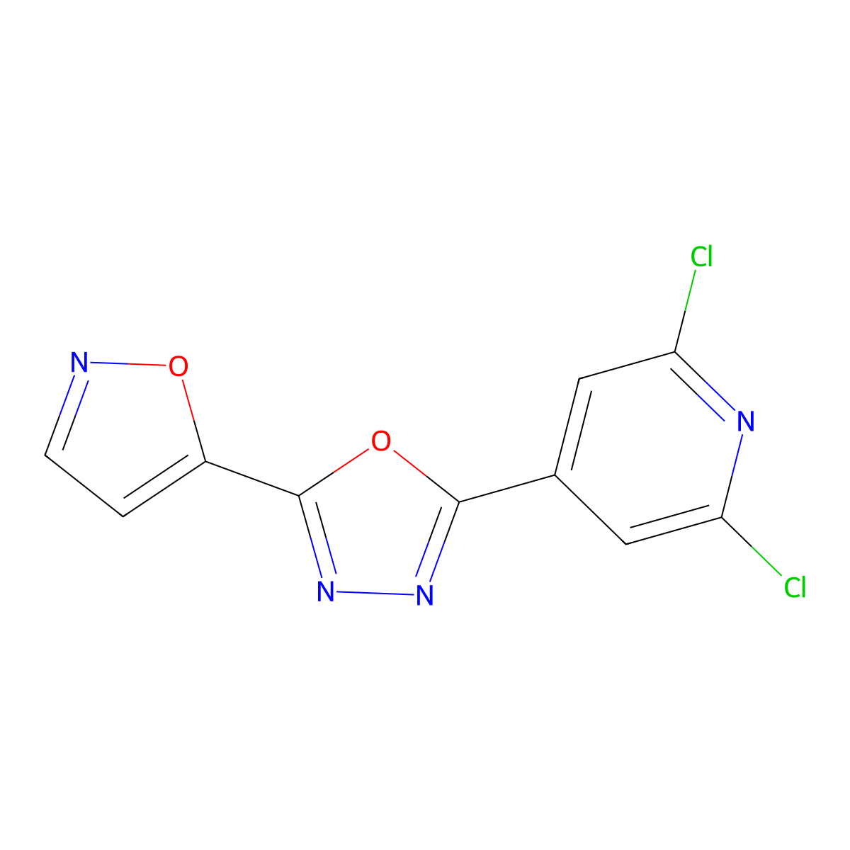 2,6-Dichloro-4-[5-(1,2-oxazol-5-yl)-1,3,4-oxadiazol-2-yl]pyridine molecular structure, CAS 680214-03-3