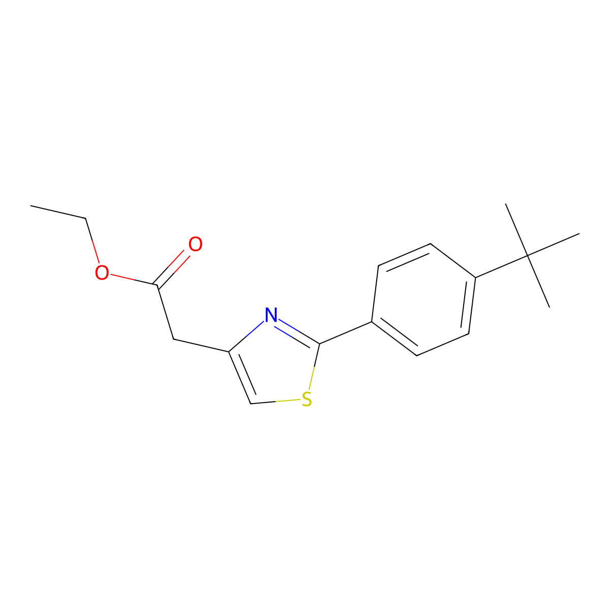 Ethyl 2-{2-[4-(tert-butyl)phenyl]-1,3-thiazol-4-yl}acetate molecular structure, CAS 680215-69-4