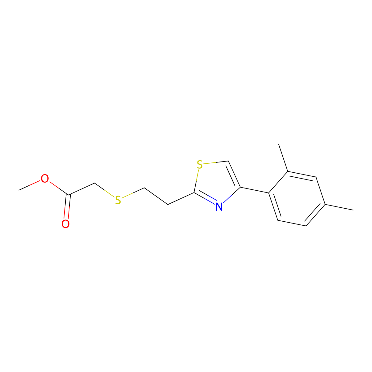 Methyl2-((2-[4-(2,4-dimethylphenyl)-1,3-thiazol-2-YL]ethyl)thio)acetate molecular structure, CAS 680215-74-1
