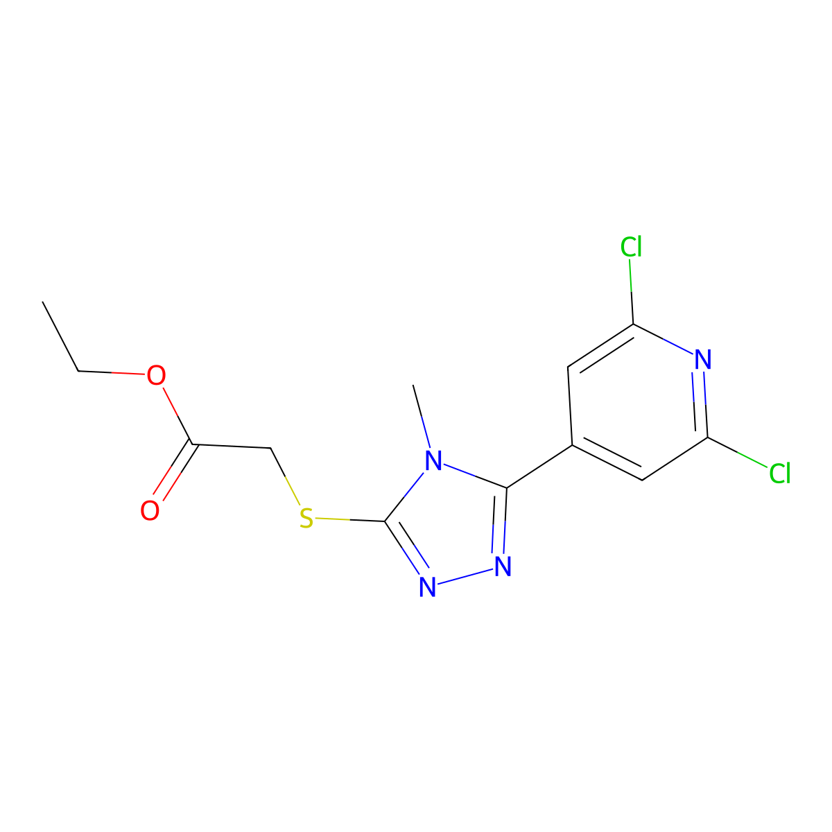 Ethyl {[5-(2,6-dichloropyridin-4-yl)-4-methyl-4H-1,2,4-triazol-3-yl]thio}acetate molecular structure, CAS 680216-57-3