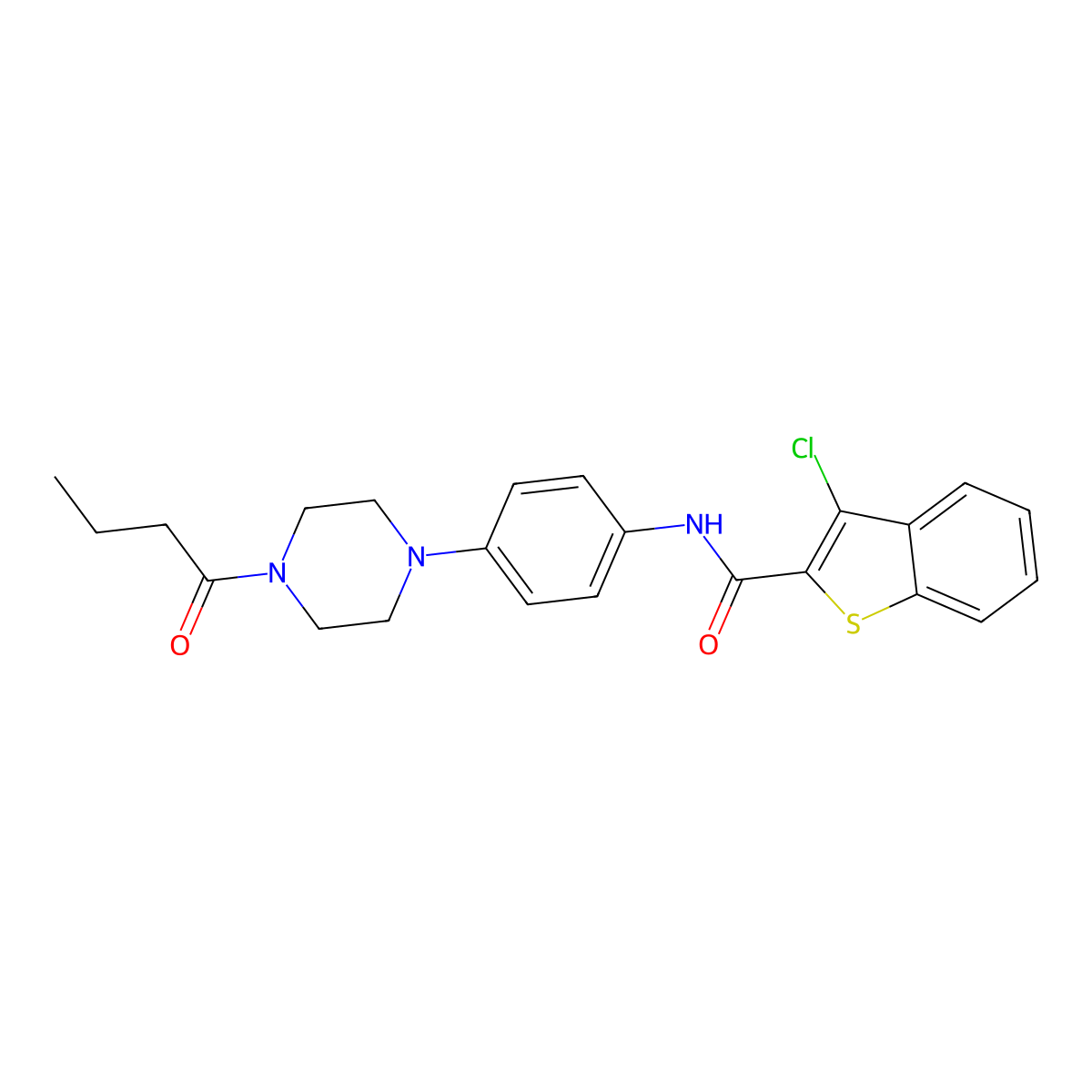 N-[4-(4-butanoylpiperazin-1-yl)phenyl]-3-chloro-1-benzothiophene-2-carboxamide molecular structure, CAS 680218-92-2