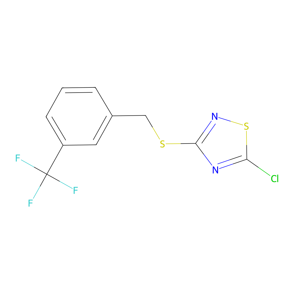 5-Chloro-3-({[3-(trifluoromethyl)phenyl]methyl}sulfanyl)-1,2,4-thiadiazole molecular structure, CAS 680221-29-8