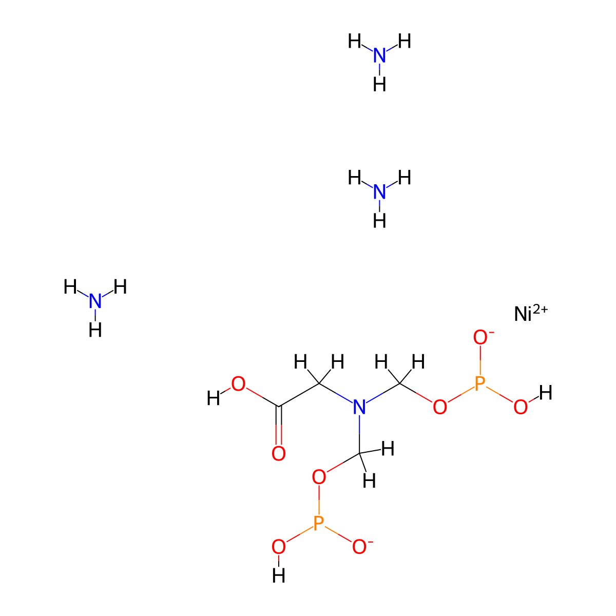 Nickelate(3-), [N,N-bis[(phosphono-kappaO)methyl]glycinato(5-)-kappaN,kappaO]-, ammonium (1:3), (T-4)- molecular structure, CAS 68025-40-1