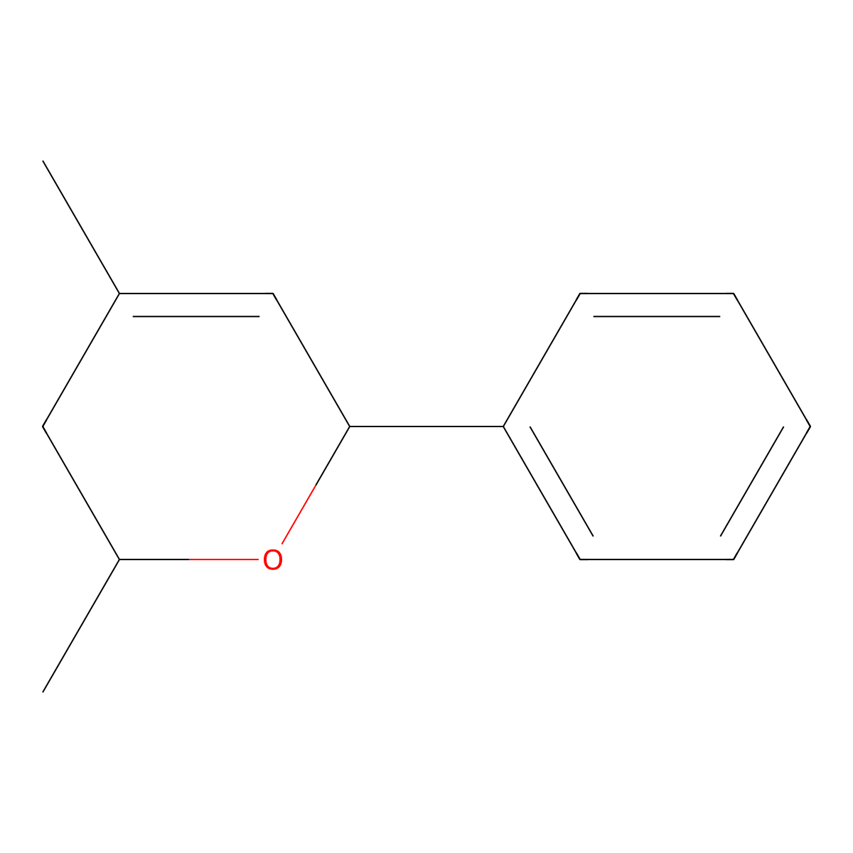 2H-Pyran, 3,6-dihydro-2,4-dimethyl-6-phenyl- molecular structure, CAS 68039-40-7