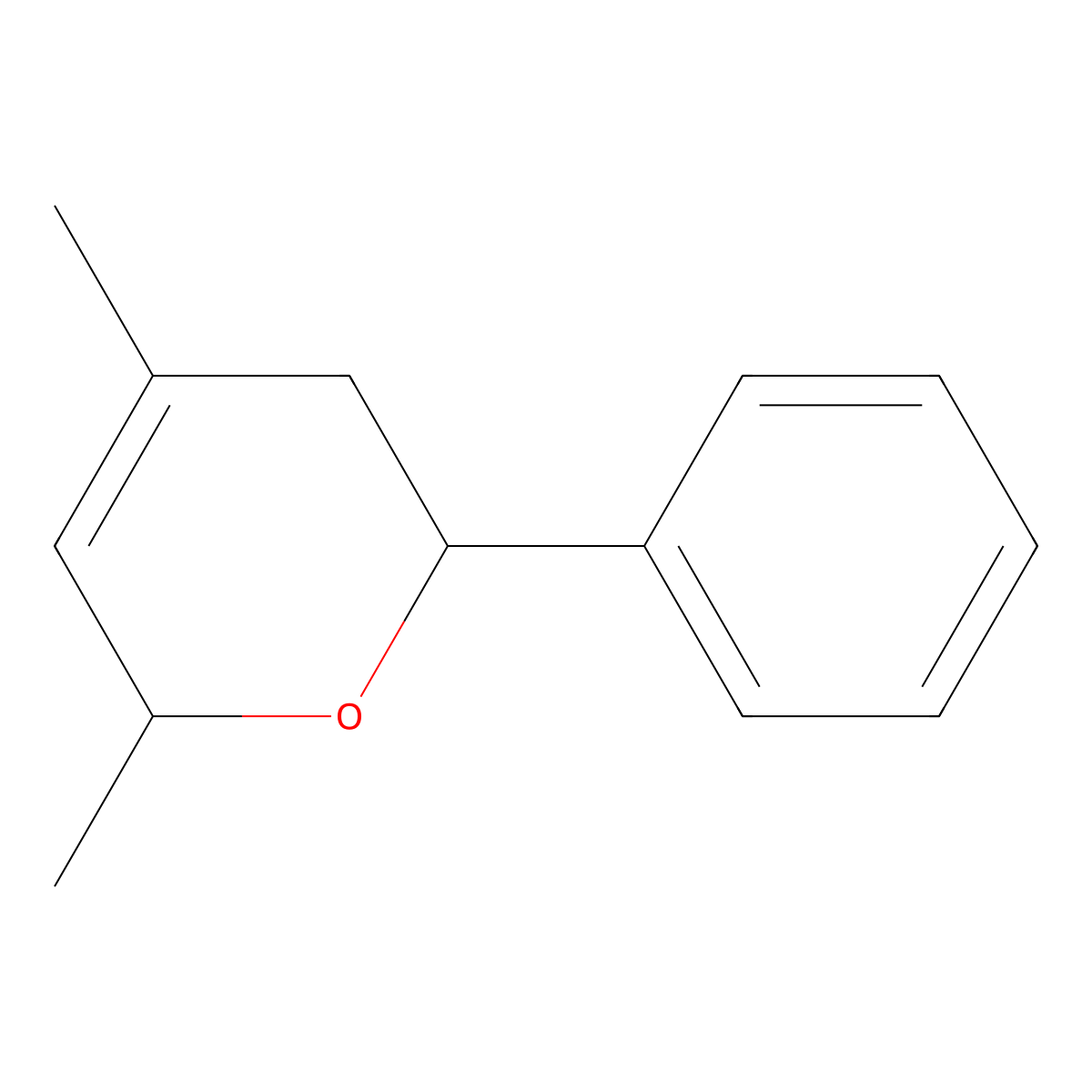 2H-Pyran, 3,6-dihydro-4,6-dimethyl-2-phenyl- molecular structure, CAS 68039-41-8