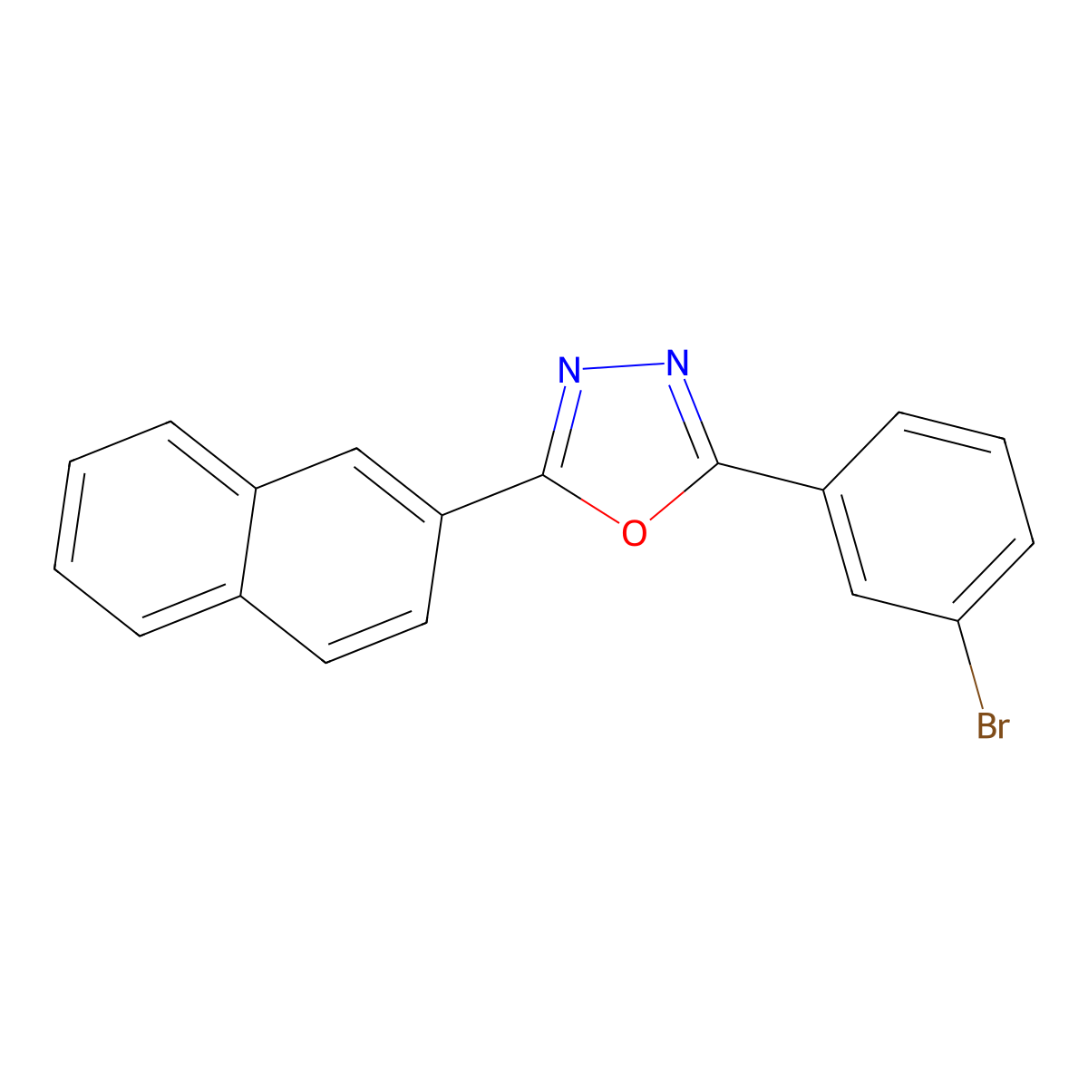 2-(3-Bromophenyl)-5-(2-naphthyl)-1,3,4-oxadiazole molecular structure, CAS 68047-41-6