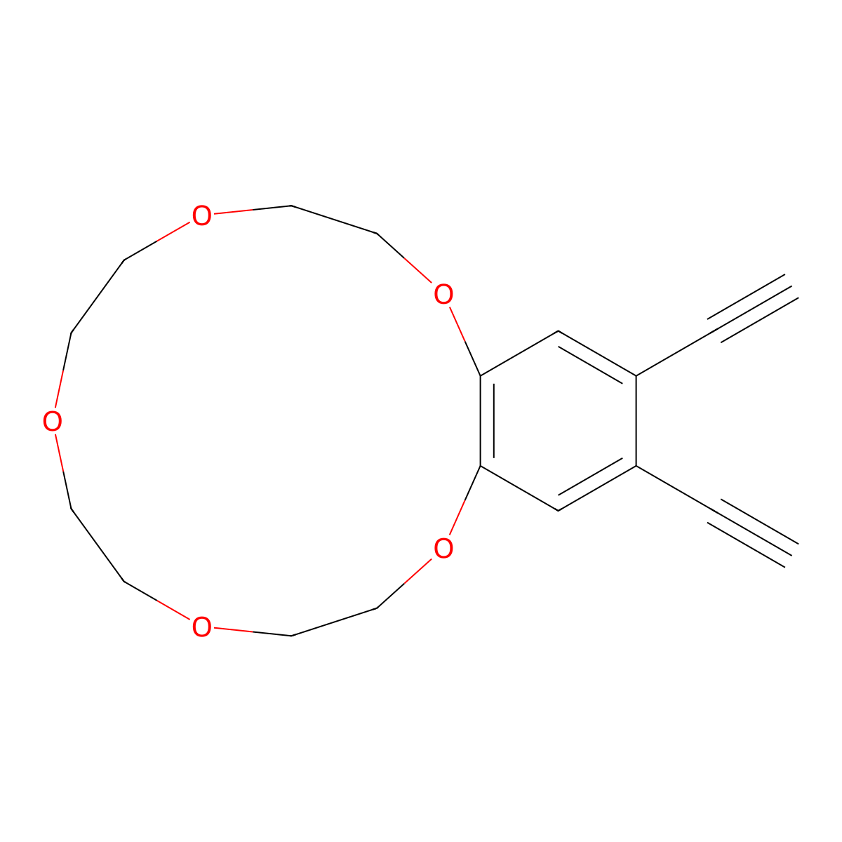 15,16-Diethynyl-2,3,5,6,8,9,11,12-octahydrobenzo[b][1,4,7,10,13]pentaoxacyclopentadecine molecular structure, CAS 680573-26-6