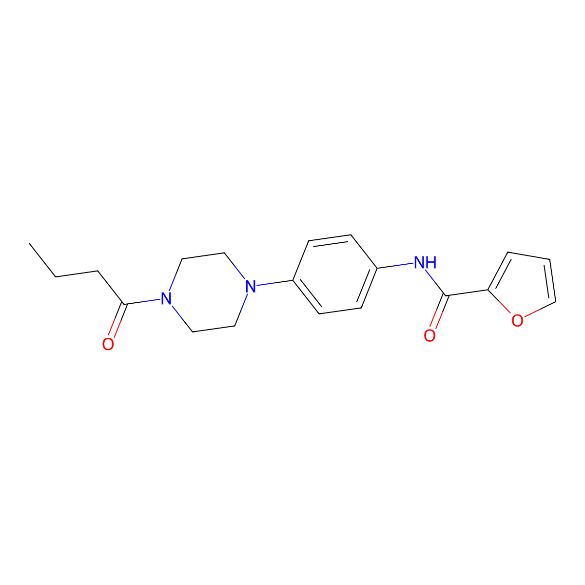 N-[4-(4-butanoylpiperazin-1-yl)phenyl]furan-2-carboxamide molecular structure, CAS 680584-67-2