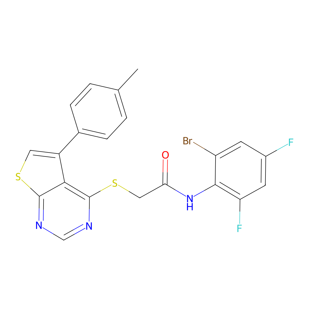N-(2-bromo-4,6-difluorophenyl)-2-{[5-(4-methylphenyl)thieno[2,3-d]pyrimidin-4-yl]sulfanyl}acetamide molecular structure, CAS 680584-97-8