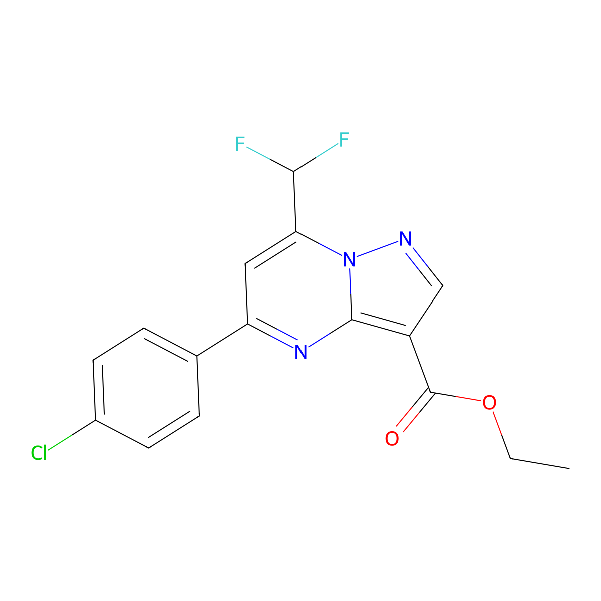 Ethyl 5-(4-chlorophenyl)-7-(difluoromethyl)pyrazolo[1,5-a]pyrimidine-3-carboxylate molecular structure, CAS 680585-30-2