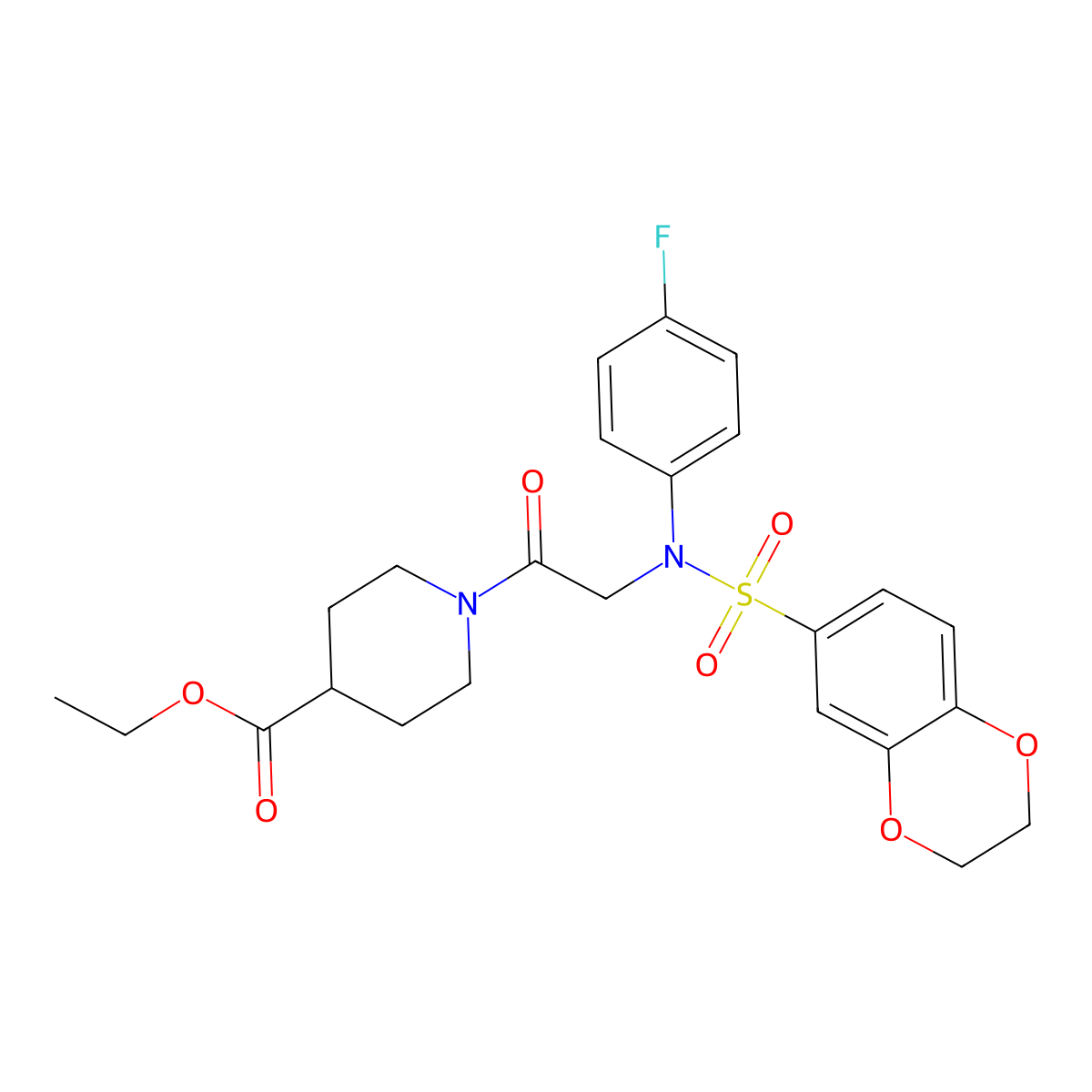 ethyl 1-[N-(2,3-dihydro-1,4-benzodioxin-6-ylsulfonyl)-N-(4-fluorophenyl)glycyl]piperidine-4-carboxylate molecular structure, CAS 680587-47-7