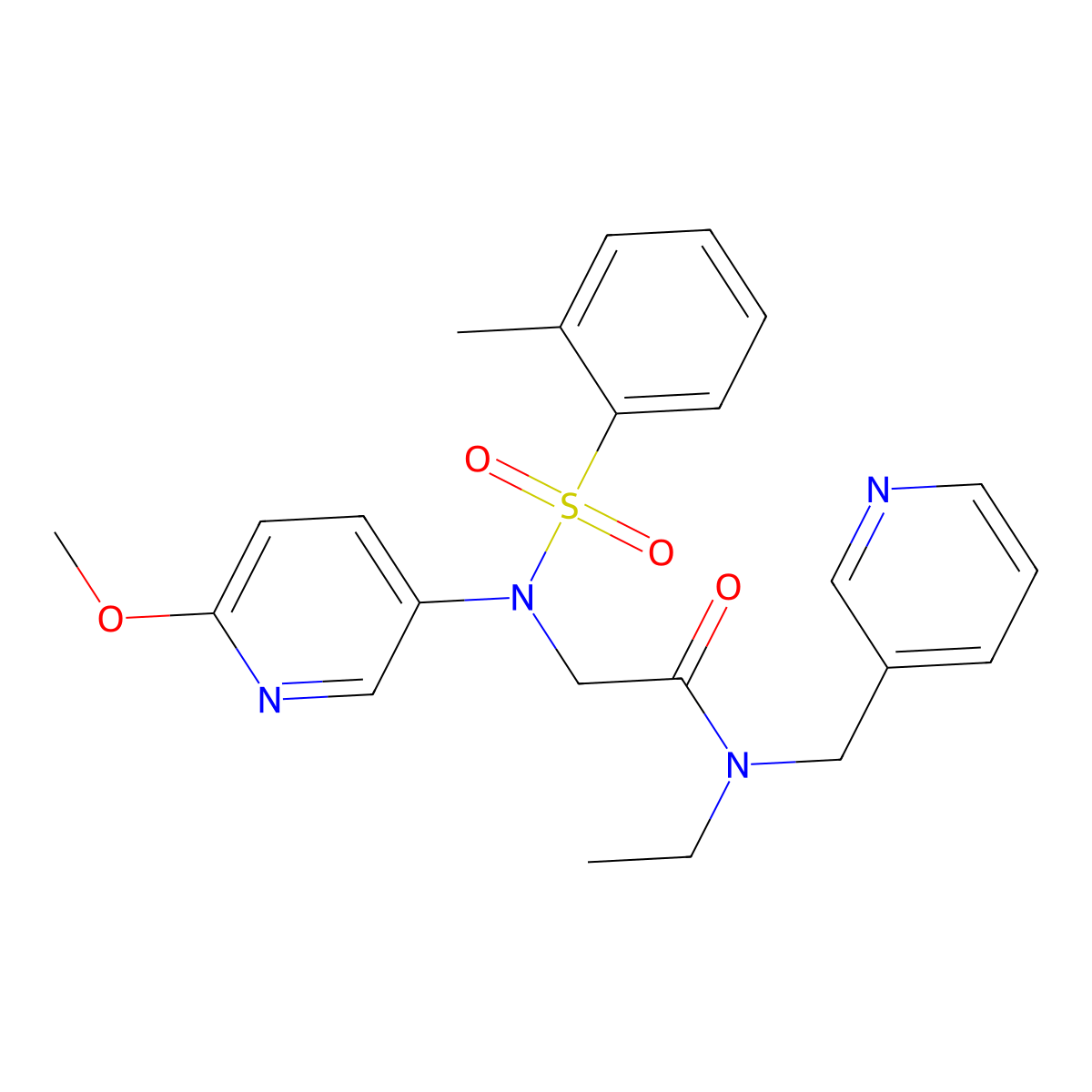 N-Ethyl-2-[(6-methoxy-3-pyridinyl)[(2-methylphenyl)sulfonyl]amino]-N-(3-pyridinylmethyl)acetamide molecular structure, CAS 680590-49-2